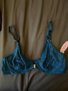 Victoria's Secret Deep Teal Sheer Underwire Bra with Gold Hardware